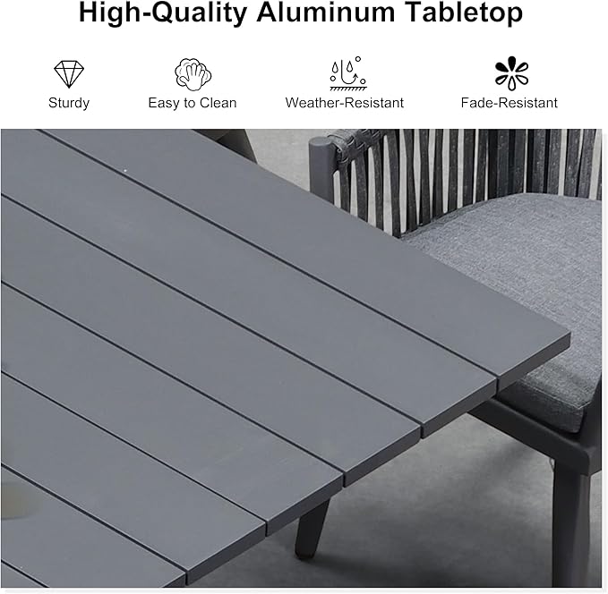 PURPLE LEAF 16 Pieces Outdoor Dining Set with Patio Aluminium Dining Table and Wicker Chairs Modern Furniture Cushions Sets for Backyard Indoor Decor Kitchen Gray
