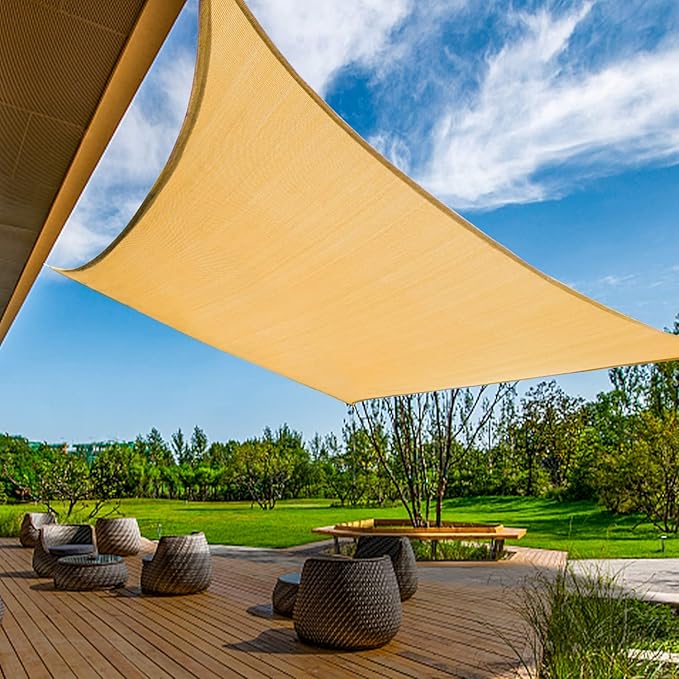 KANAGAWA 10'X18' Sand Custom Size Sun Shade Sail Rectangle UV Block Canopy Cover for Patio Backyard Lawn Garden Outdoor (Customized Available)