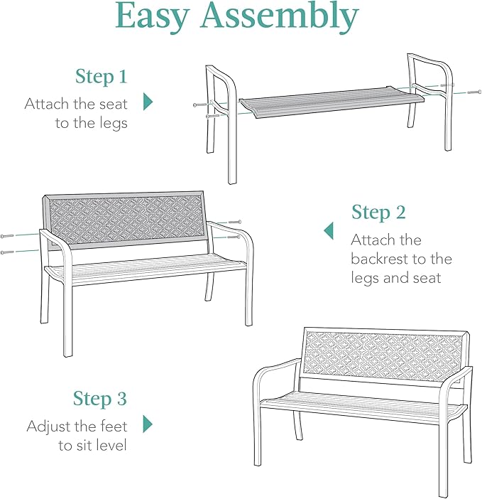 Best Choice Products Outdoor Bench 2-Person Metal Steel Benches Furniture for Garden, Patio, Porch, Entryway w/Geometric Backrest, 790lb Capacity - Dark Green