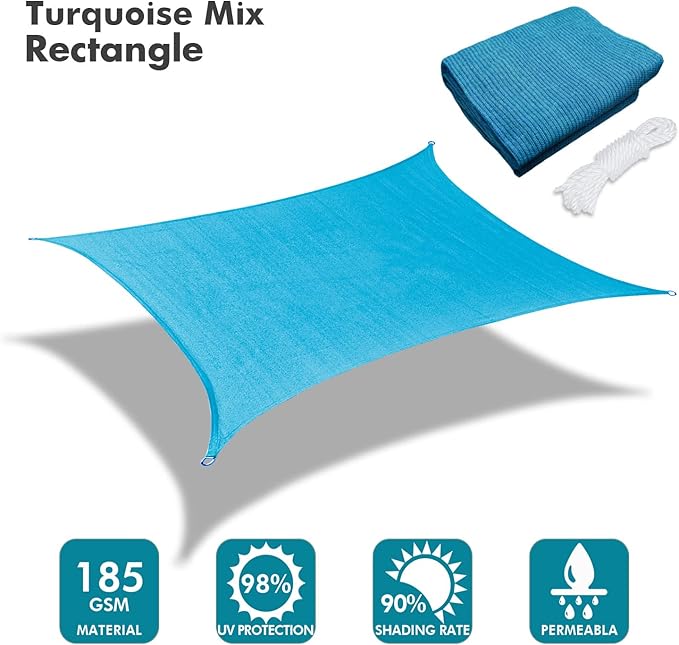KANAGAWA 6'X20' Turquoise Mix Custom Size Sun Shade Sail Rectangle UV Block Canopy Cover for Patio Backyard Lawn Garden Outdoor (Customized Available)