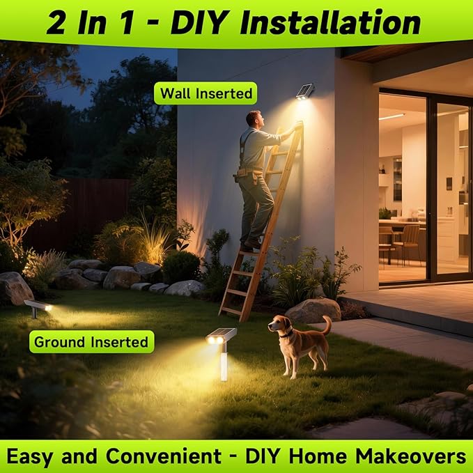 Solar Spotlights Outdoor Waterproof- 2 IN 1 Solar Spot Lights Outdoor with 2 Lighting Modes & PC Light Guide Column for Garden Yard Pathway | Warm Yellow 3000k Spotlights | IP65 Waterproof | 6 Pack