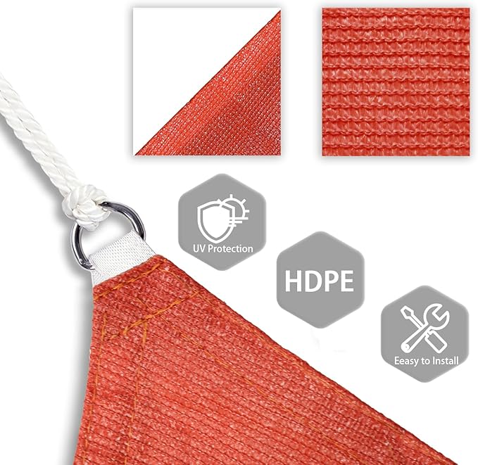 Patio Paradise 7' x 7' x 7' Sun Shade Sail Triangle Canopy Shade Cloth Fabric Sunlight Block Patio Pergola Cover HDPE Deck Awning for Outdoor Backyard Roof Shading, Red
