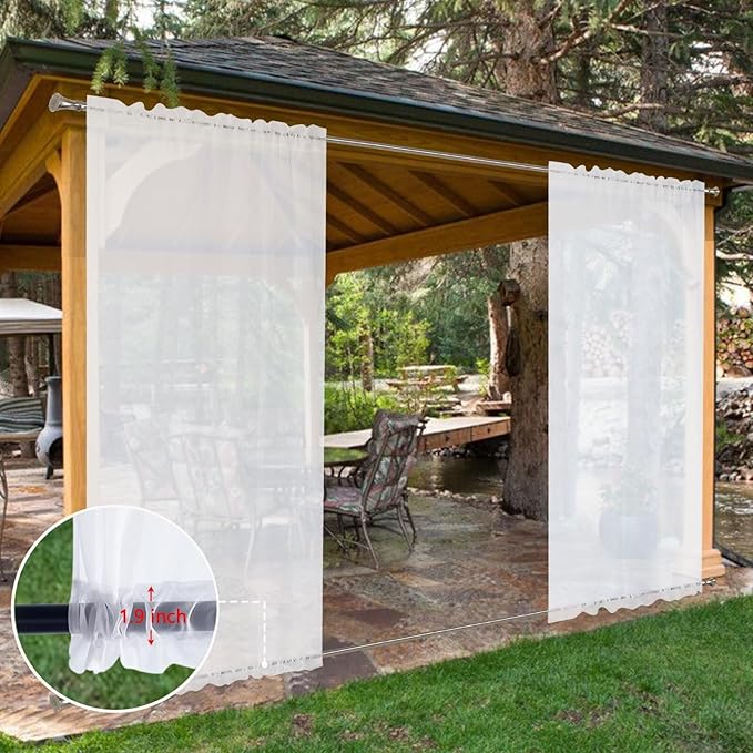 SpaceDresser Waterproof Outdoor Sheer Curtains for Patio - 2 Panels Rod Pocket Indoor Voile Sheer Curtain for Living Room,52W x 120L inch,White