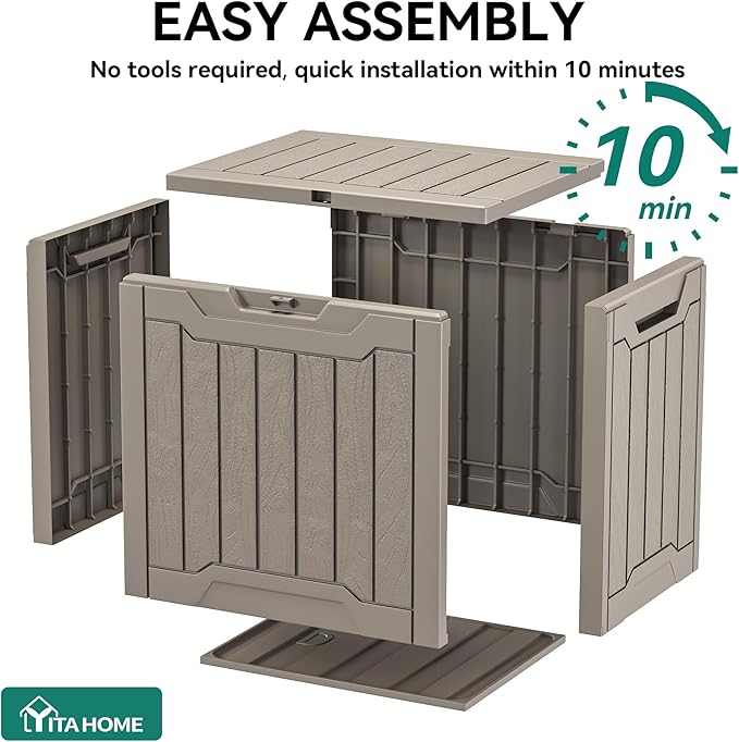 YITAHOME 31 Gallon Outdoor Storage Box, Resin Deck Box and Waterproof Package Delivery Box for Gardening Tools, Pool Supplies, Patio Furniture, Lockable, Taupe