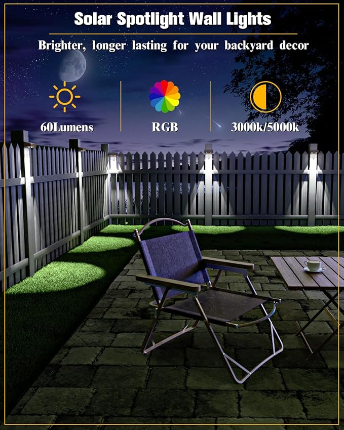 Solar Fence Lights 12 Pack Brown, 50 Lumens Outdoor Fence Lights Solar Powered with 12 Modes RGB Color Glow LED Deck Lighting Outdoor Waterproof IP65, Backyard, Deck, Porch, Railing, Pool, Wall