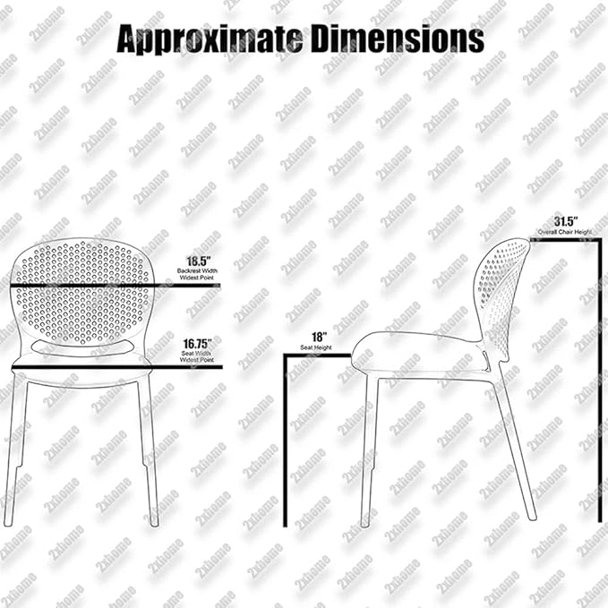 2xhome Set of 2 Patio Dining Chairs | Modern Stackable Outdoor Pool Side Chair | Weather Resistant Plastic for Yard, Porch, Balcony, Kitchen, Black