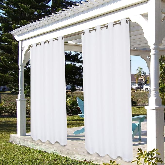 BONZER Outdoor Curtains for Patio Waterproof Thick Privacy Grommet Light Filtering Outside Curtains for Porch Pergola Gazebo Deck, 1 Panel, 54W x 120L inch, White