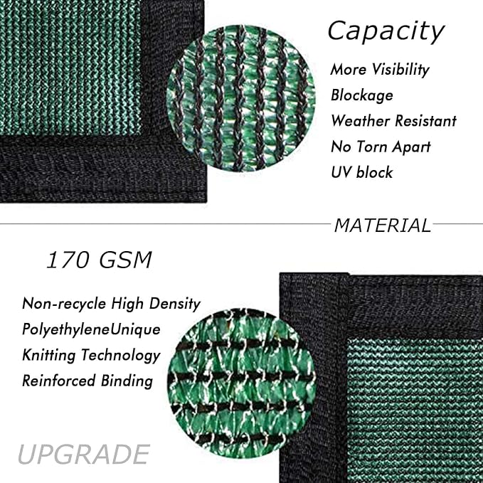 UPGRADE Privacy Fence Screen 5'x75' Dark Green Outdoor 90% Visibility Blockage 170 GSM Mesh Shade Cover Panels for Backyard,Balcony,Home Decoration with Zip Ties,Customized Avaliable