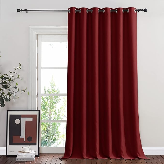NICETOWN Blackout Room Divider Curtains for Sliding Glass Doors 102 Inches Long 1 Panel, Extra Wide Curtains for Doorway Patio Bedroom Living Room (Burgundy Red, 80Wx102L, 1 Panel)