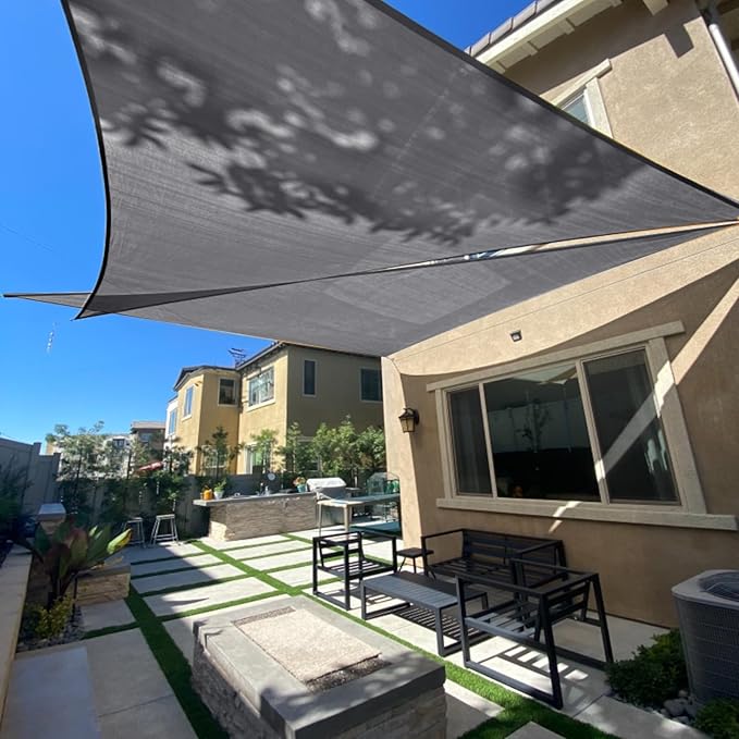 SUNLAX Sun Shade Sail 7' x 13' x 14.8' Dark Grey Rectangle Canopy Sail Shade Cover UV Block Permeable Sunshade Outdoor for Patio Backyard Deck Pergola (We Make Custom Size)