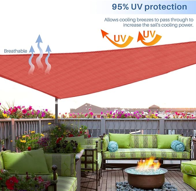 E&K Sunrise 7' x 7' x 7' Sun Shade Sail Triangle Canopy Shade Cover UV Block for Patio Backyard Garden Outdoor (Red)