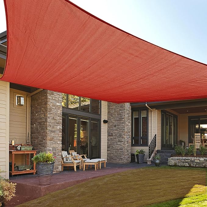LOVE STORY Sun Shade Sail 12' x 16' Rectangle Sail Shade for Outdoor Patio Garden Backyard, Terra Red