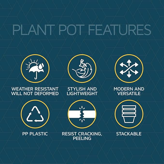 Yellow Plant Pots with Drainage Holes & Saucers 10 Pack, Indoor & Outdoor Stackable Space-Saving Planters for Houseplants & Flowers, (7", 6.7", 6", 5.3", and 4.8" Inches), Durable & Weatherproof