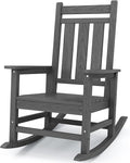 KINGYES Oversized Outdoor Rocking Chair, All-Weather Patio Rocking Chairs for Porch, HDPE Outdoor Patio Rockers with High Back & Wide Seat for Garden, Lawn, Gray