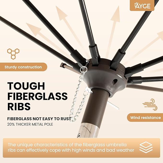Ayge 9FT Large Outdoor Patio Umbrella Market Table Umbrella-UV Resistant, Easy Push Button Tilt and Crank, 8 Sturdy Fiberglass Ribs Heavy-Duty Pool Umbrella for Deck, Backyard,Garden,Green