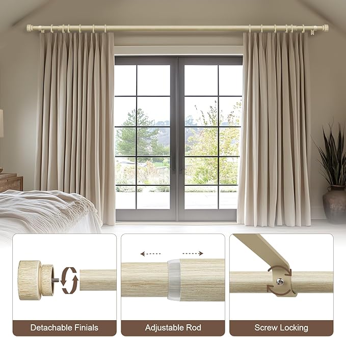 Antique White Curtain Rods for Windows 66 to 120 Inches Heavy Duty Adjustable 1" Diameter Window Rod with Decorative Finials for Bedroom Living Room Kitchen Outdoor Farmhouse