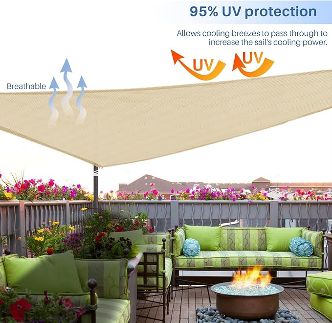 E&K Sunrise 20' x 20' x 20' Sun Shade Sail Triangle Canopy Shade Cover UV Block for Patio Backyard Garden Outdoor (Sand)