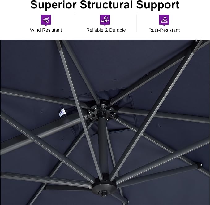 PURPLE LEAF 8 Feet Patio Umbrella Outdoor Cantilever Square Umbrella Aluminum Offset Umbrella with 360-degree Rotation for Garden Deck Pool Patio, Navy Blue