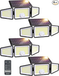 Ensenior Solar Lights Outdoor Motion Sensor, 2600LM 220 LED High Brightness, 3 Head 270° Wide Angle Flood Lights, Remote Control Security Lights 4 Modes, IP65 Waterproof Wireless Wall Light, 4 Pack