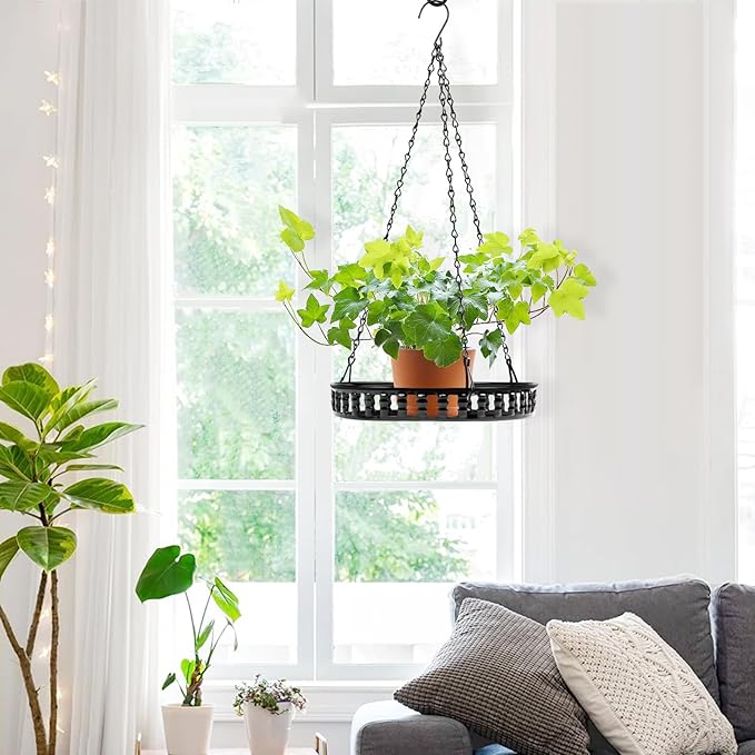 Metal Plant Hanger Indoor Outdoor, Plant Hanger for Indoor Outdoor Plants, Flower Pot Hanging Plant Holder, Hanging Plant Shelf, Black, 1pcs