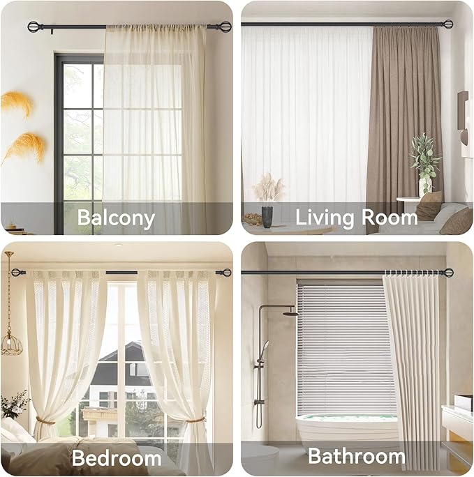 Curtain Rods for Windows 28 to 60 Inch - 2 Pack 5/8” Black Metal Heavy Duty - Decorative Window Small Curtains Rod with Brackets for Kitchen, Bathroom, Sliding Cafe Drapery Rods Door