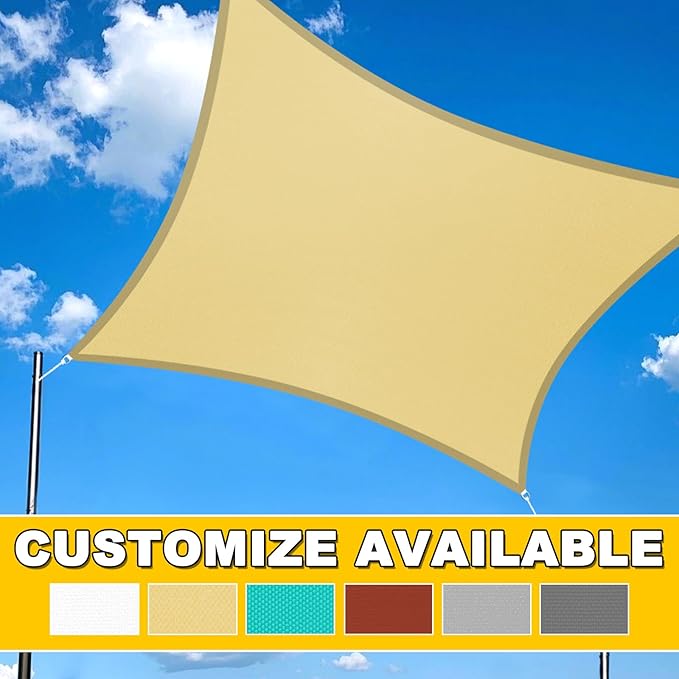 Artpuch Waterproof Sun Shade Sail, 10'x10' Turquoise Rectangular, UV Resistant Rain Canopy, Curved Edges Shade Cloth for Outdoor Patio, Deck, Yard