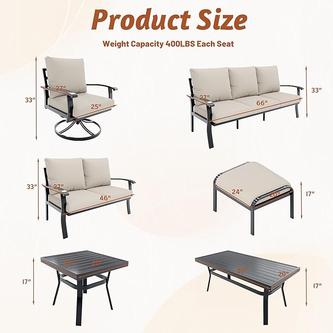HOMREST Outdoor Couch Aluminum Patio Furniture Sofa, 3-Seat All-Weather Metal Outdoor Patio Furniture with Cushions, Beige