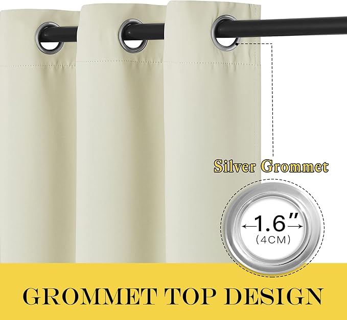 NICETOWN 66 Inch Long Blackout Curtains for Bedroom Living Room, Thermal Insulated Room Darkening Curtains, Light Blocking Blackout Drapes for Bedroom, 66" W x 66" L, 1 Panel, Beige