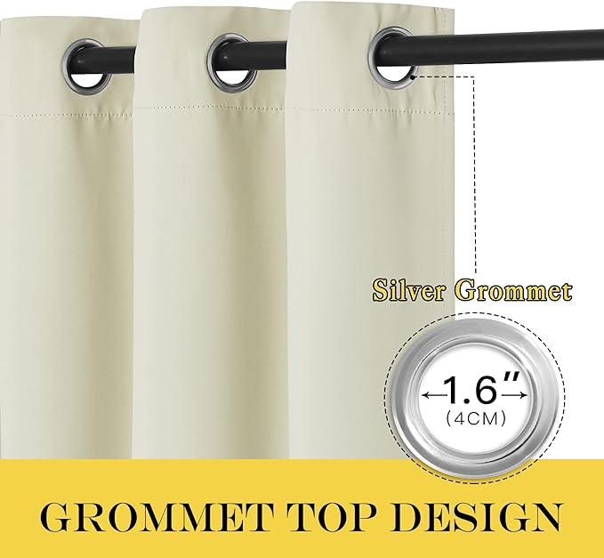 NICETOWN Blackout Bedroom Curtain 72 inches Length - Grommet Sound Reducing Window Treatment Privacy Drape Room Darkening Light Blocking for Living Room (Beige, 1 Panel, W52 x L72)