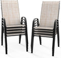 VINGLI Patio Chairs Set of 8 – Stackable Outdoor Dining Chairs with Comfortable Sling High Back Chairs and Armrests for Lawn, Poolside, Courtyard, Balcony, Garden, Yellow