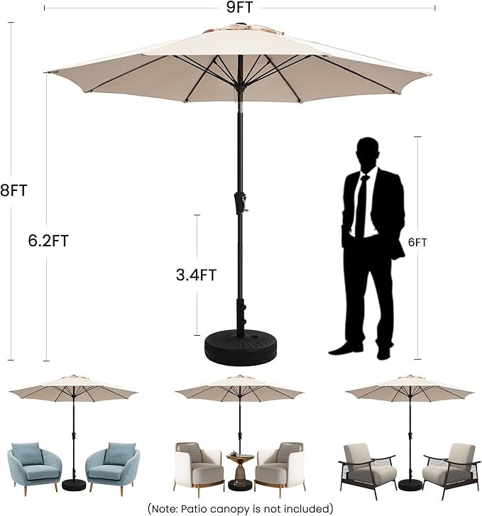 Ayge 9FT Large Outdoor Patio Umbrella Market Table Umbrella-UV Resistant, Easy Push Button Tilt and Crank, 8 Sturdy Fiberglass Ribs Heavy-Duty Pool Umbrella for Deck, Backyard,Garden,Green