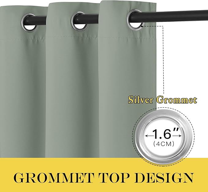 NICETOWN Blackout Sage Green Curtain 84 inch Length for Bedroom - Thermal Insulated Grommet Room Darkening Window Drape Sound Dampening for Living Room, W52 x L84, 1 Panel