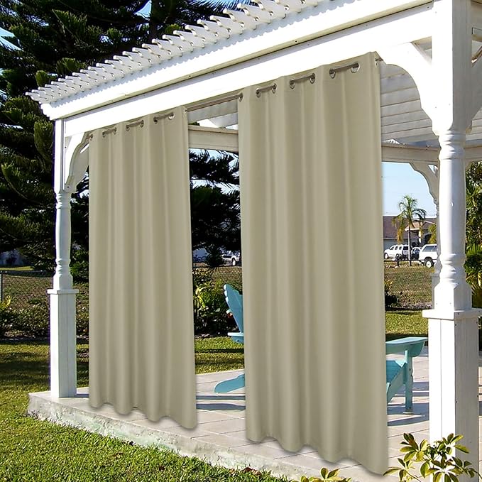 BONZER Outdoor Waterproof Curtains for Patio Privacy Grommet Light Filtering Outside Curtains for Gazebo, Porch, Pergola, Pavilion, 1 Panel, 54W x 120L inch, Taupe