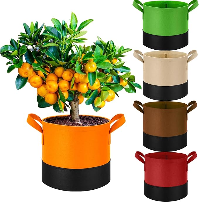 15 Gallon Fabric Grow Bags 5-Pack, 350G Heavy Duty Nonwoven Plant Pots with Handles, Breathable Root Pruning Containers for Vegetables Flowers Indoor Outdoor Gardening
