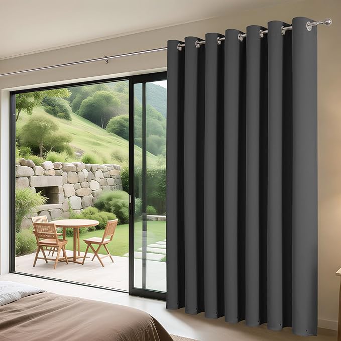 Joydeco Blackout Patio Sliding Door Curtains 108 Inches Long, Grommet Privacy Room Divider Curtains, Extra Wide Thermal Blackout Drapes for Bedroom Living Room (Grey, 70Wx108L, 1 Panel)
