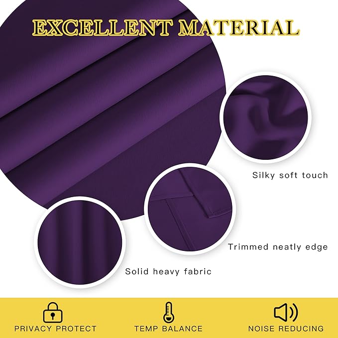 NICETOWN 66 Inch Long Blackout Curtains for Bedroom Living Room, Thermal Insulated Room Darkening Curtains, Light Blocking Blackout Drapes for Bedroom, 66" W x 66" L, 1 Panel, Royal Purple