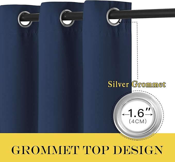 NICETOWN Blackout Navy Blue Curtain 102 inches Long, Grommet Thermal Insulated Extra Wide Room Divider Drape Window Treatment for Sliding Glass Door/Living Room, W100 x L102, 1 Panel