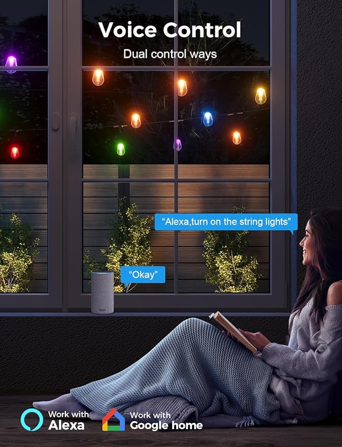 XMCOSY+ Smart Outdoor String Lights, 123Ft Patio Lights Waterproof, App Control, Compatible with Alexa, RGBCWIC Color Changing LED String Light for Outside