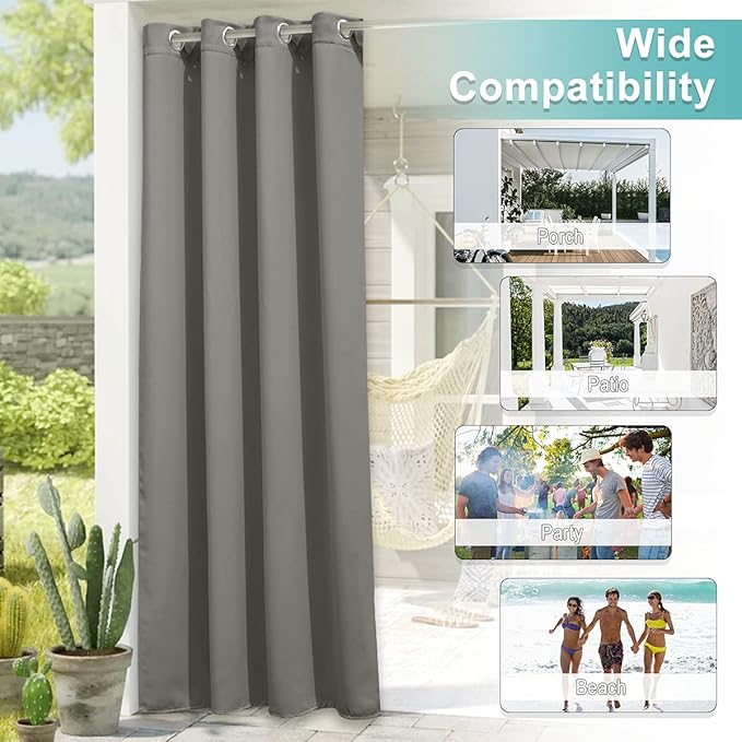 NICETOWN Blackout Bedroom Curtain for Patio Room Darkning, Rustproof Grommet Blackout Vertical Blind, Sunlight Blocking Gazebo Curtain for Front Patio/Hall, Slate Grey, 1 Piece, 84" Wide, 120" Long