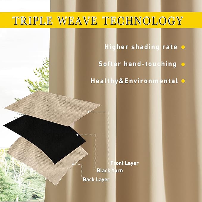 NICETOWN 2 Panels Outdoor Curtains Waterproof Pocket & Back Tab on Top & Bottom, Thermal Insulated Windproof Sun Blocking Outside Privacy Drapes for Patio with Fixed Rope, W84 x L84, Biscotti Beige