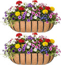 36“ Window Box Railing Planter with Coco Liner Metal Wall-Mounted Coconut Liner Planter Basket English Horse Trough Planters for Outdoor Deck Balcony Porch Fence Patio Black (2 Pack)