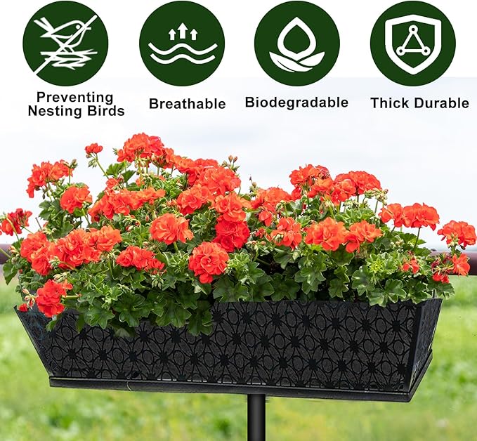 4PCS 30Inch Rectangle Window Box Liner Felt Planter Basket Liner Insert Black Plant Container Liners Non Woven Fabric Liner for Garden Fence Wall Railing Hanging Flower Pot - Avoid Bird Nesting