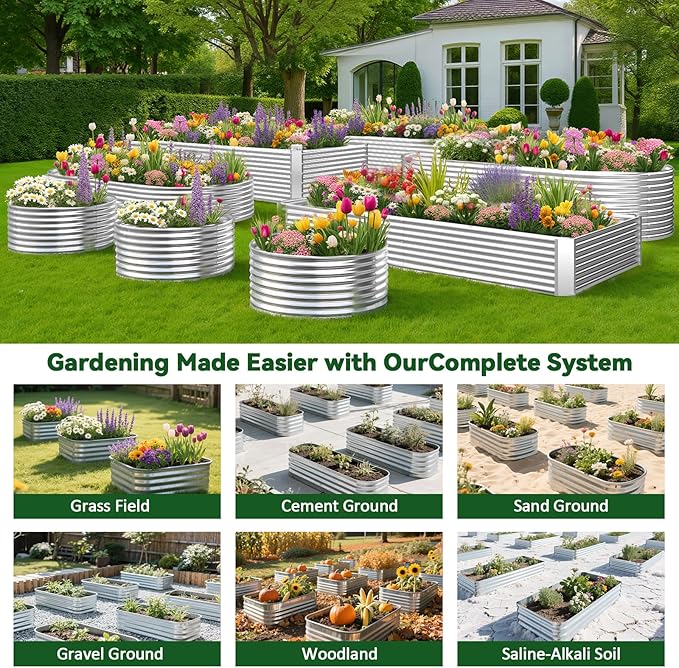 3 Pack Tall 4x2FT Raised Beds for Gardening, Corrugated Galvanized Steel Raised Garden Bed, Outdoor Metal Above Ground Garden Bed for Vegetables and Flowers(Rectangular)