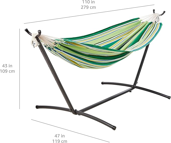 Amazon Basics Double Hammock with 9-Foot Space Saving Steel Stand and Carrying Case, 450 lb Capacity, Vigor Green, 110" x 47" x 43"