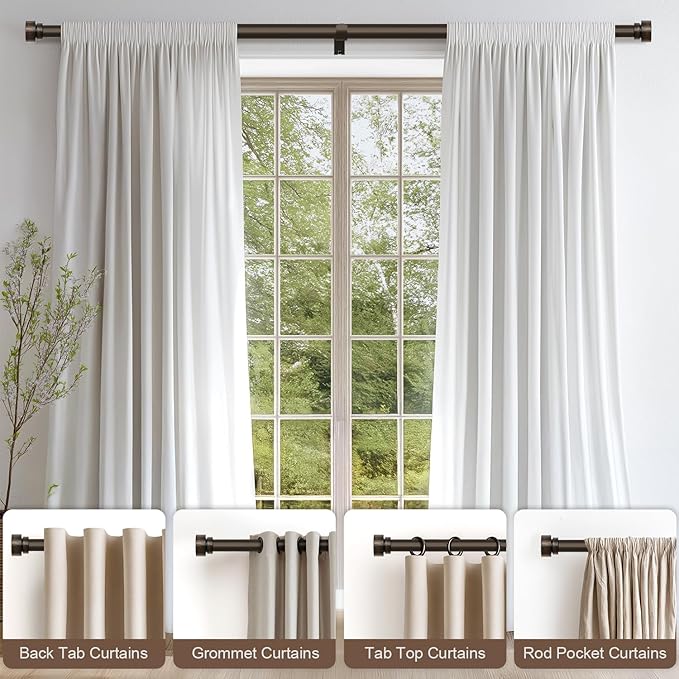 Modern Antique Brown Bronze Curtain Rods for Windows 48 to 84 Inches Adjustable Heavy Duty 1" Diameter Window Rod with Decorative Finials for Outdoor Farmhouse Bedroom Kitchen Living Room