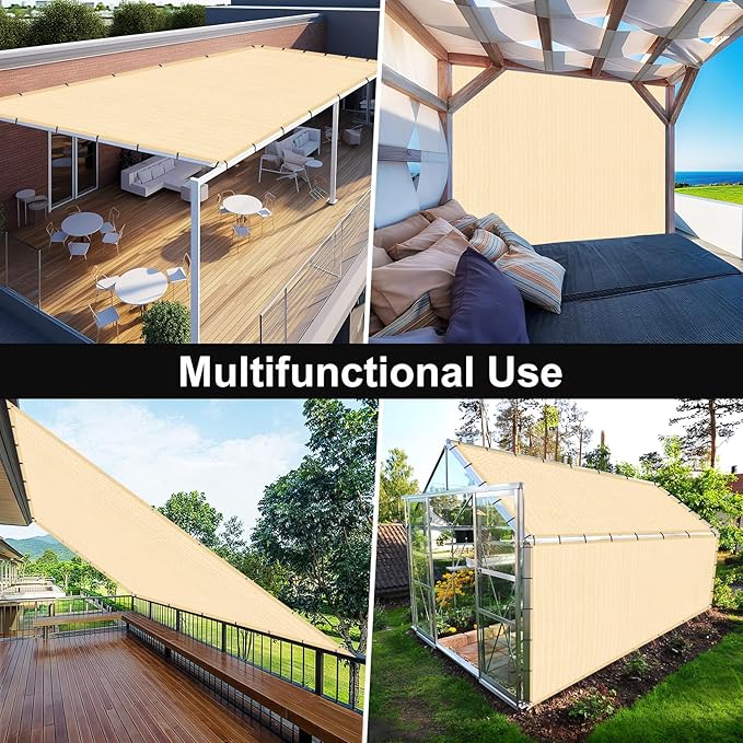 Artpuch 90% Sun Shade Cloth, 10 x 20 FT Pergola Shade Cover Canopy with Grommets, Sun Screen Fabric Tarp for Patio, Outdoor, Garden, Backyard, Wheat