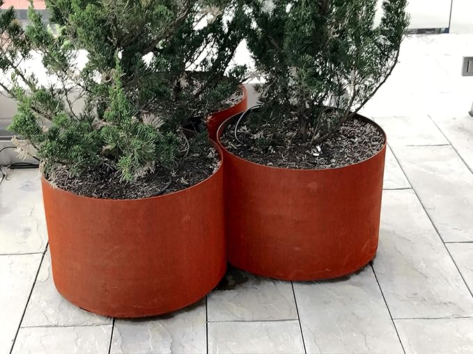 Plantercraft Large Round Corten Steel Planters (20x18 Inch) - Large Outdoor Planters for Outdoor Plants, Modern Weathering Metal Planter for Patio, Deck, and Garden Entryway