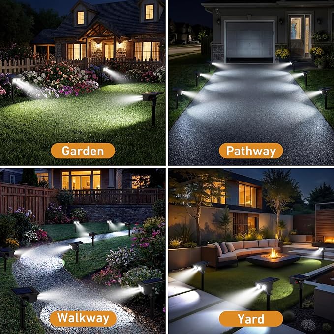 btfarm Solar Spot Lights Outdoor Waterproof, 3 Modes Motion Sensor Lights, Solar Powered Spotlights 2-in-1 Auto On/Off for Outside Pathway Yard Garden Landscape Lighting, Cool White