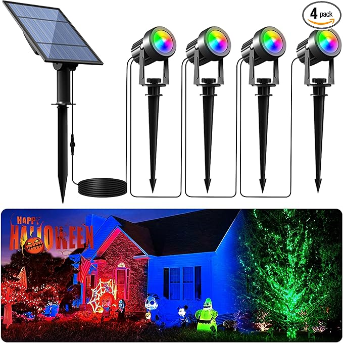 APONUO Solar Spot Lights Outdoor 4-in-1 Landscape Lights Dusk to Dawn Solar Uplights IP65 Waterproof 9.8ft Cable Outdoor Spot Lights for Yard Pathway Garden Tree Decoration (Multicolor)