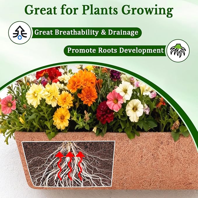Halatool 2 Pack 36 Inch Window Box Liners Trough Coco Fiber Replacement Liner Pre-Formed Coconut Liners for Planters Wall Hanging Basket Flower Pot Fence Railing